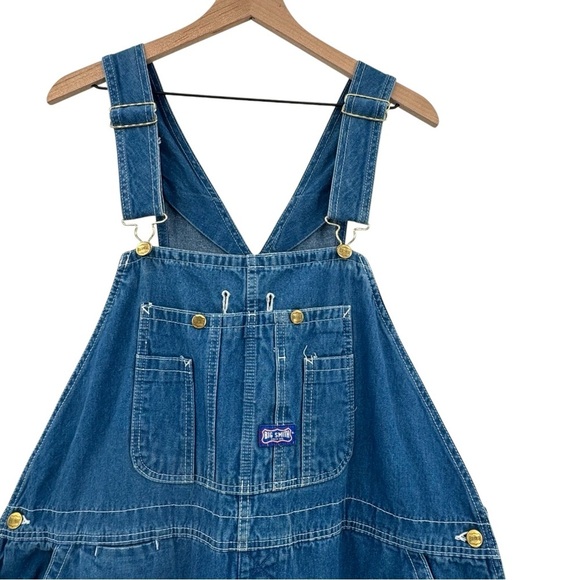 Unisex Big Smith Bib Overalls Workwear Oversized 100% Cotton Medium Wash Blue 44 - Picture 8 of 13